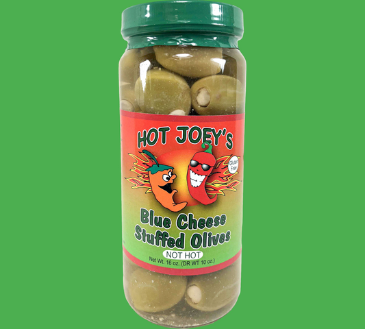 Hot Joey's Stuffed Blue Cheese Greek Olives 16oz. (Not Hot)